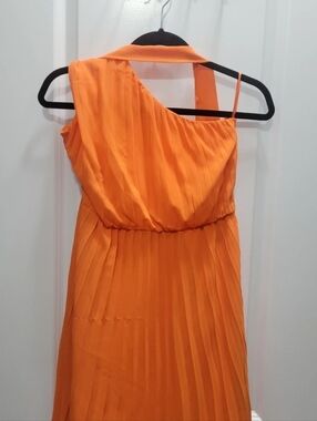 One-Shoulder Orange Pleated Women’s Dress